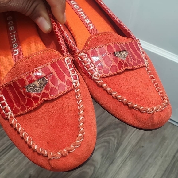 Libby Edelman Women's Leather Loafers Flats Tangerine Orange Size 6 🌴 - Picture 2 of 10